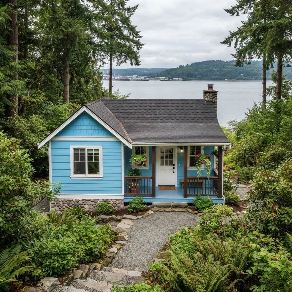Waterfront cottage repaint in sky blue