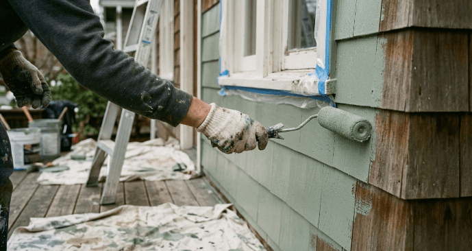 Masking and prep on cedar siding